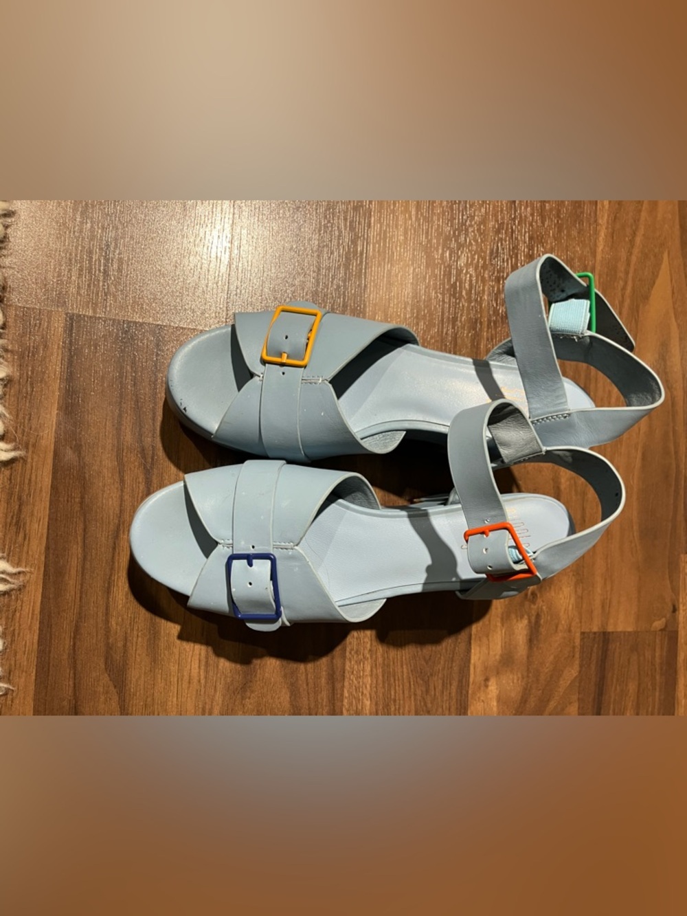 Charlotte Stone Light Blue Sandals with Multicolor Buckles